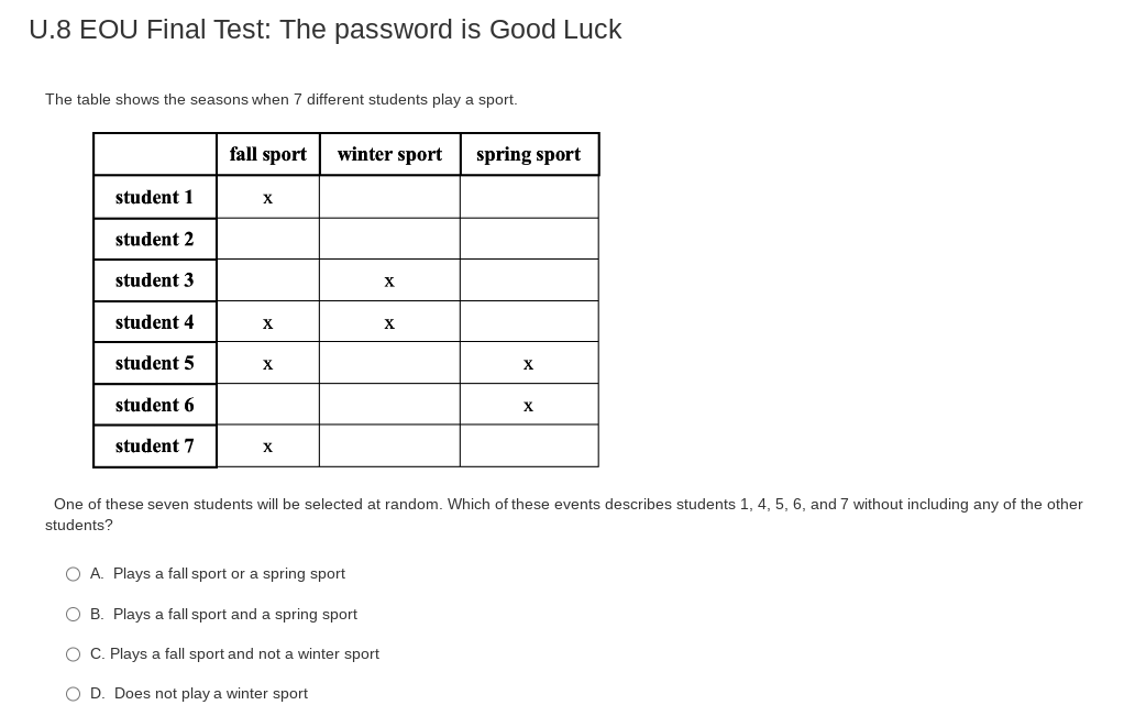 I need the correct answer U.8 EOU Final Test: The