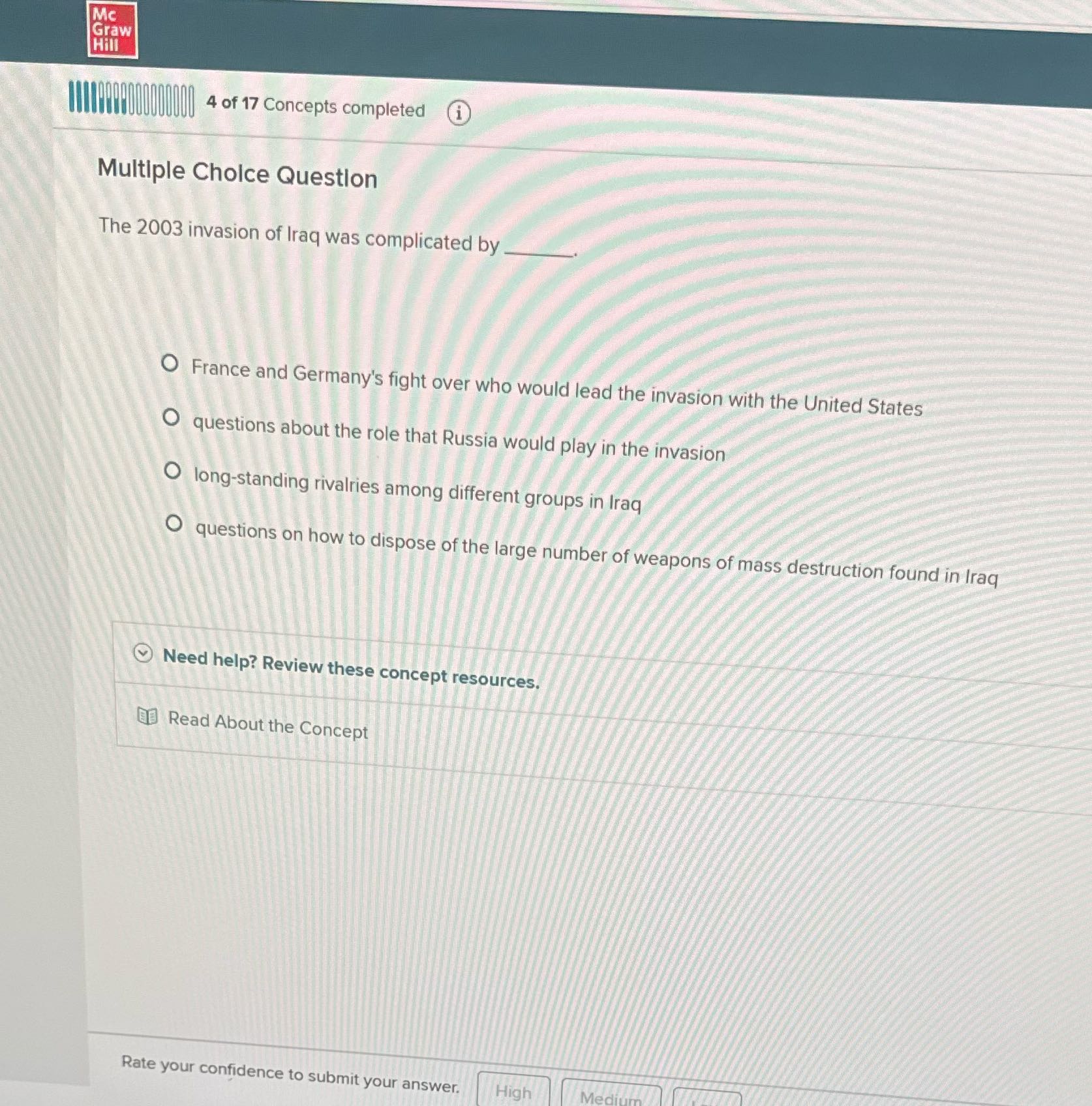 Mc Graw Hill 4 of 17 Concepts completed Multiple