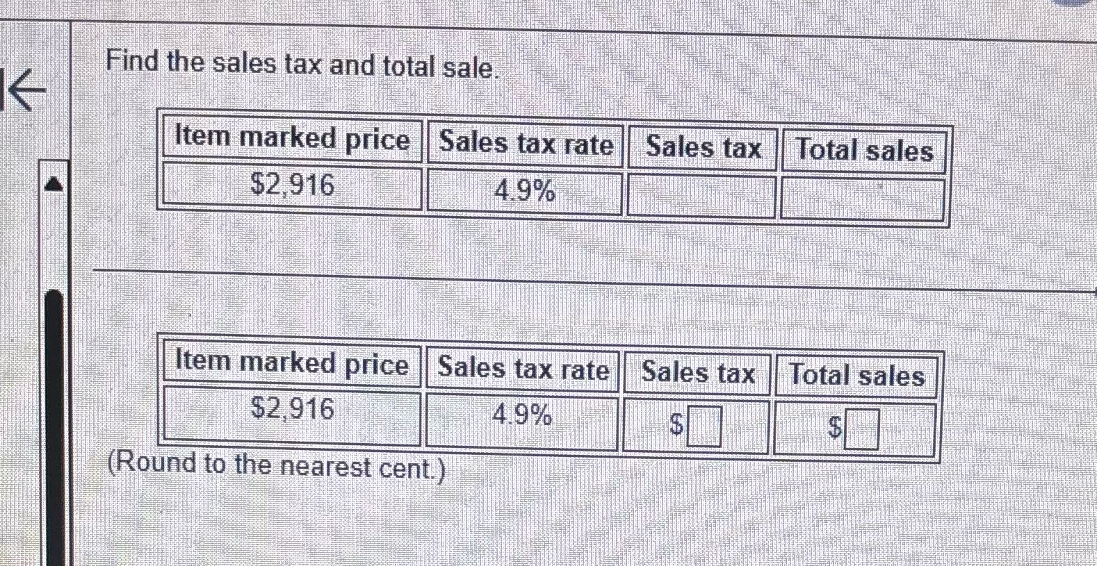 Find the sales tax and total sale Item marked