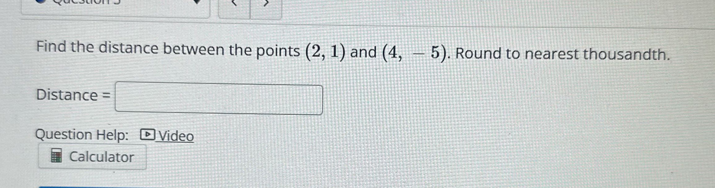 Find the distance between the points (2, 1) and