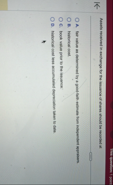 This question: 1 point Assets received in