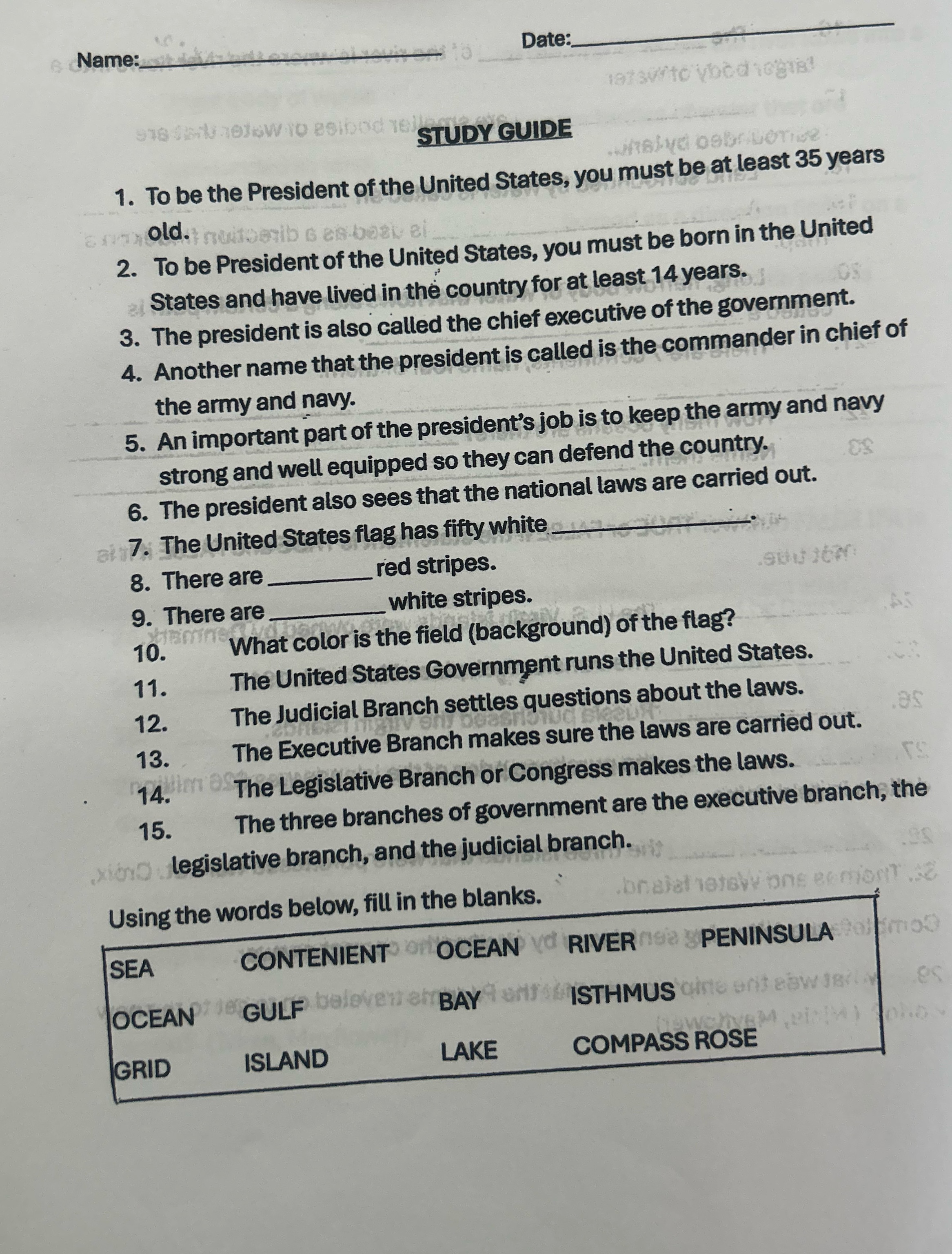 I need help Name: Date: STUDY GUIDE 4. To be the