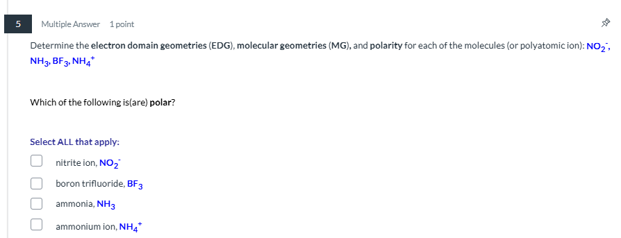 solve 5 Multiple Answer 1 point Determine the