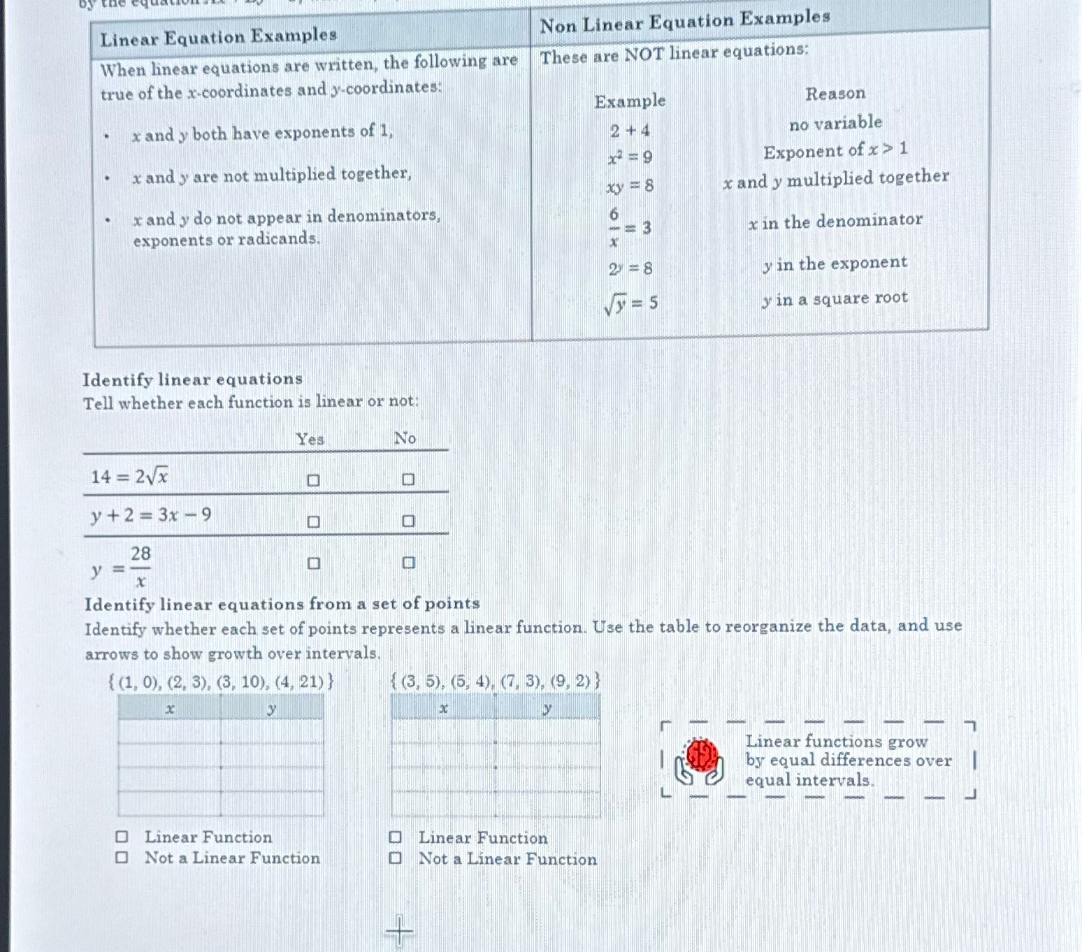 Linear Equation Examples Non Linear Equation