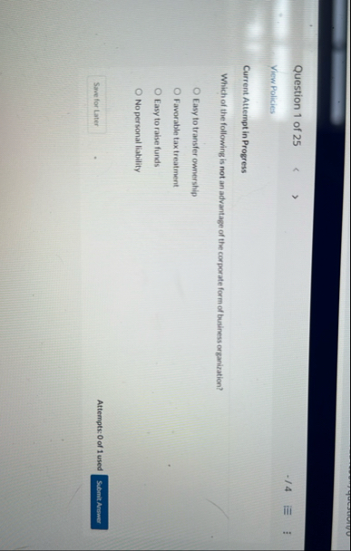 Question 1 of 2 5 - 4 View Policies Current