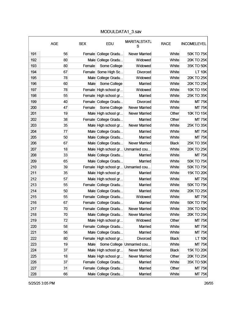 Using the MODULDATA 1_3, select at least 3 risk