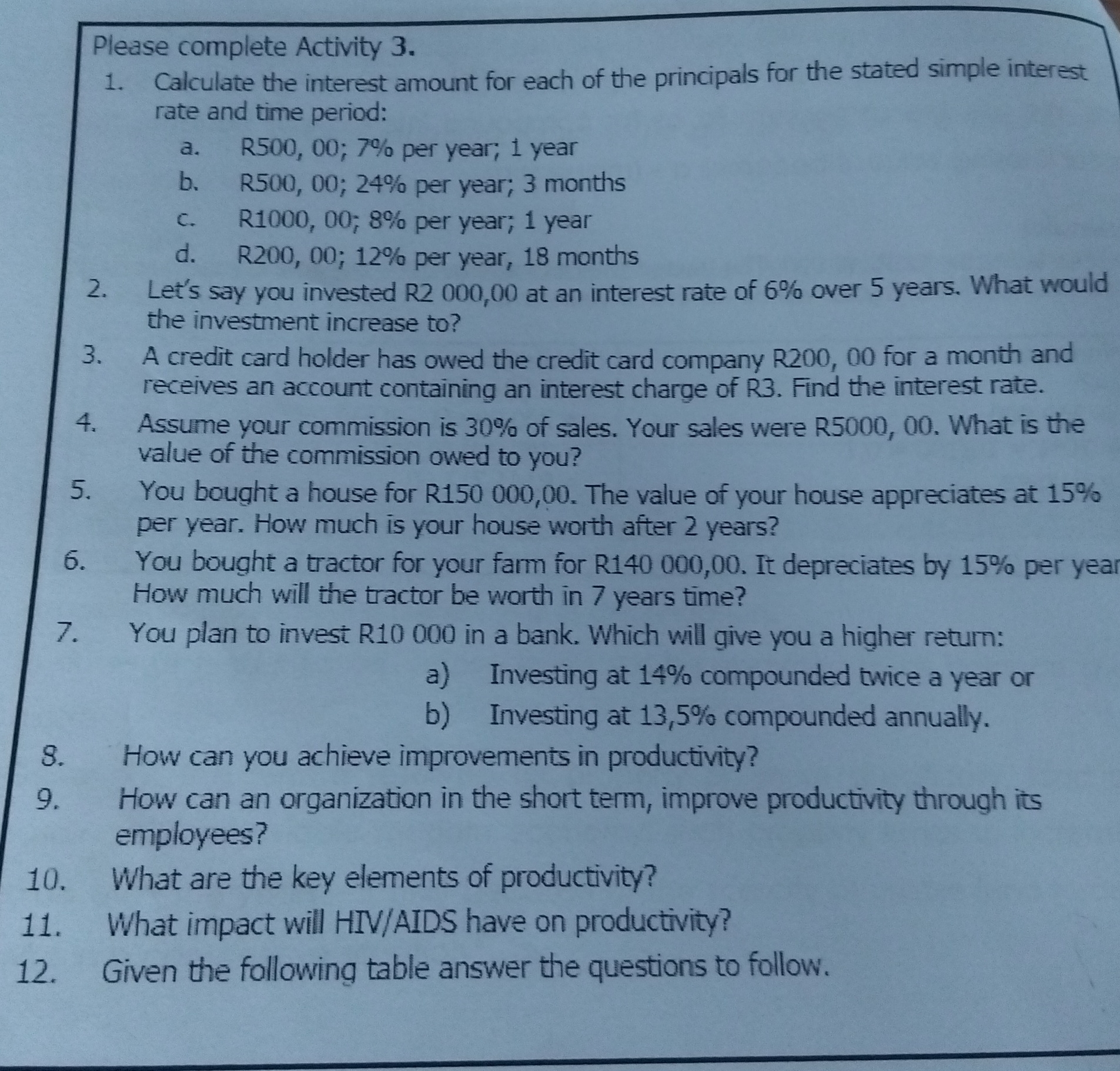 Please complete Activity 3. 1. Calculate the