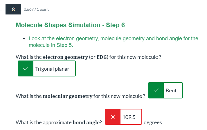 correct and solve 8 0.667 /1 point Molecule