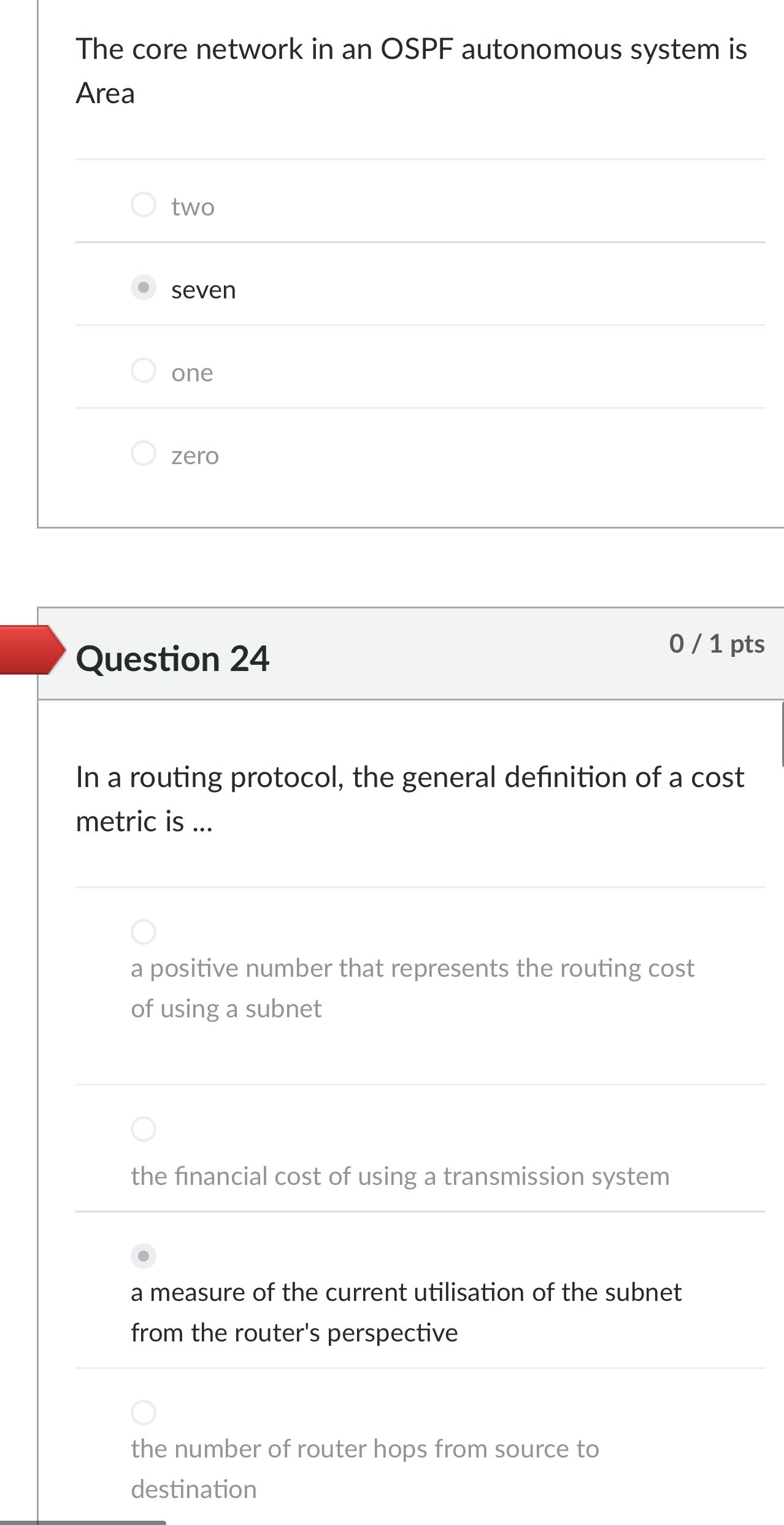 The core network in an OSPF autonomous system is