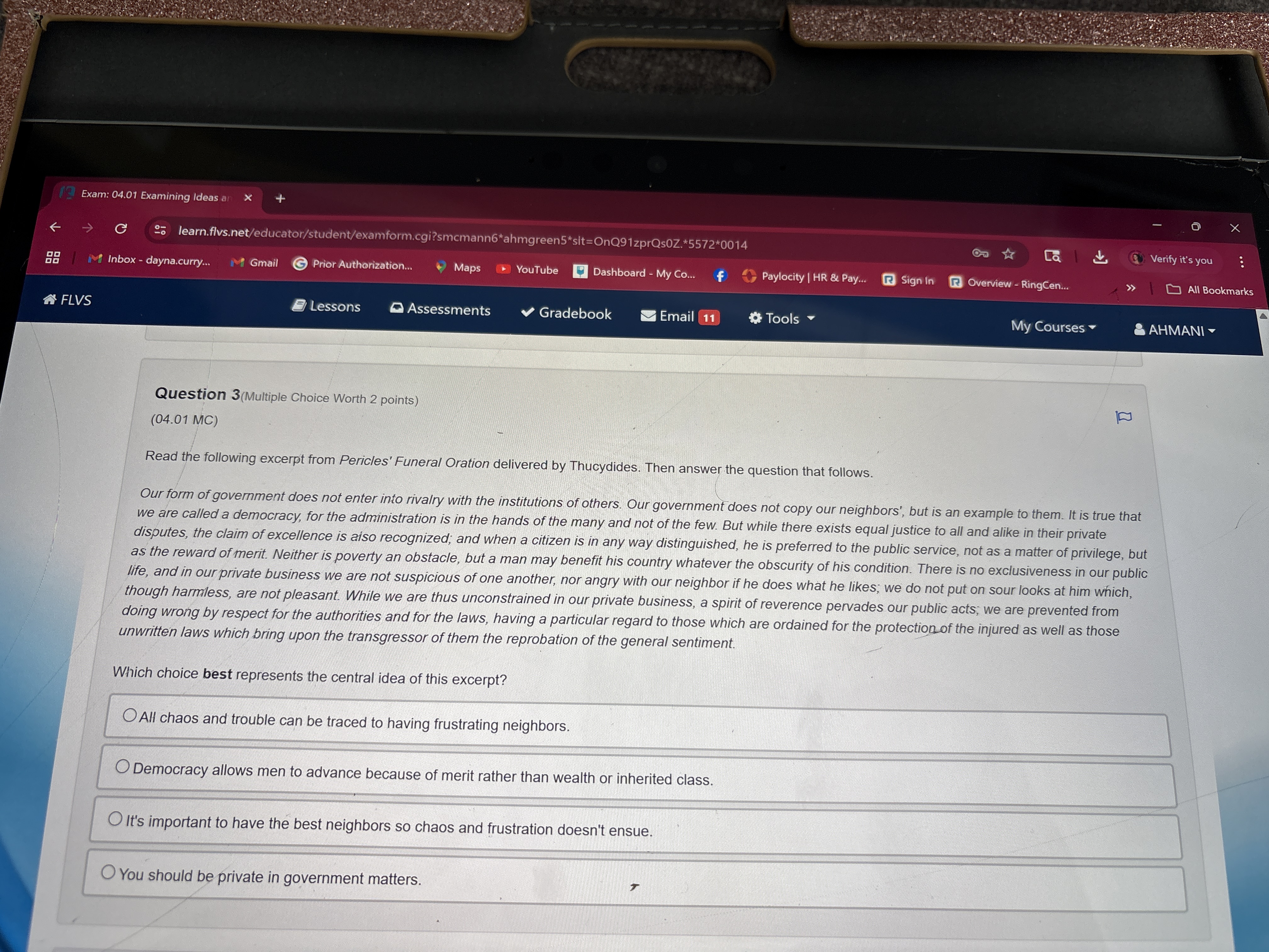 Answer 3 Exam: 04.01 Examining Ideas an X O X O