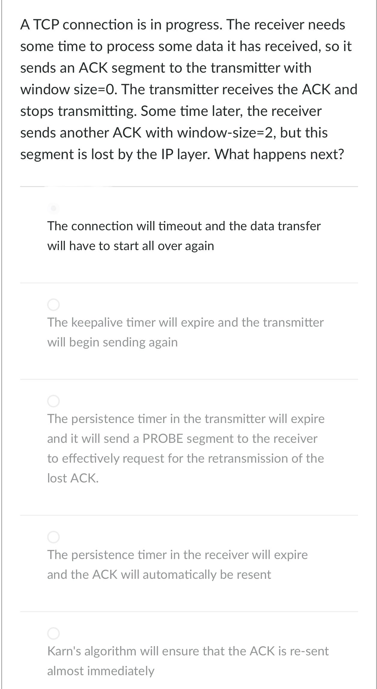 A TCP connection is in progress. The receiver