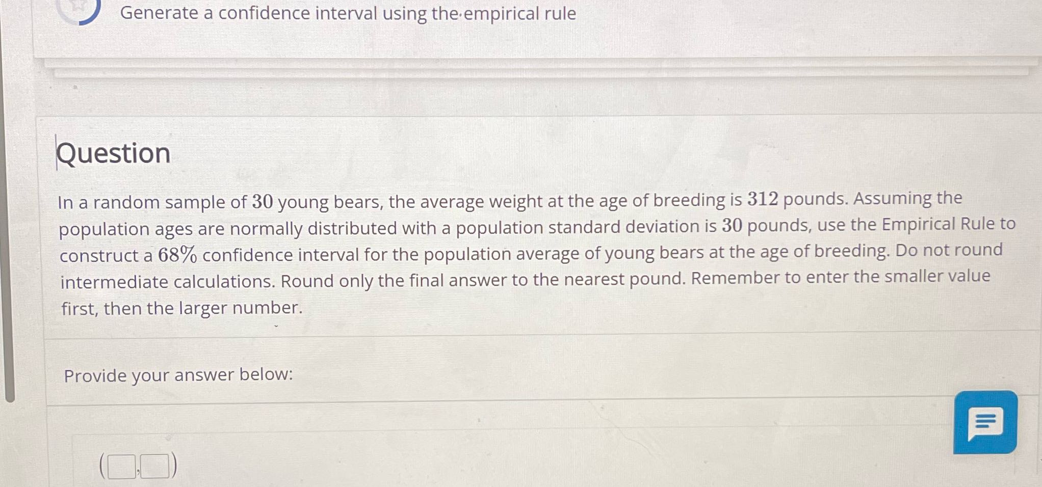 Generate a confidence interval using the