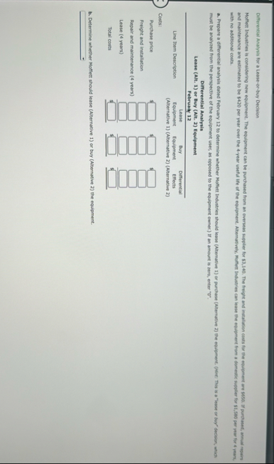 Differential Analysis for a Lease - or - buy