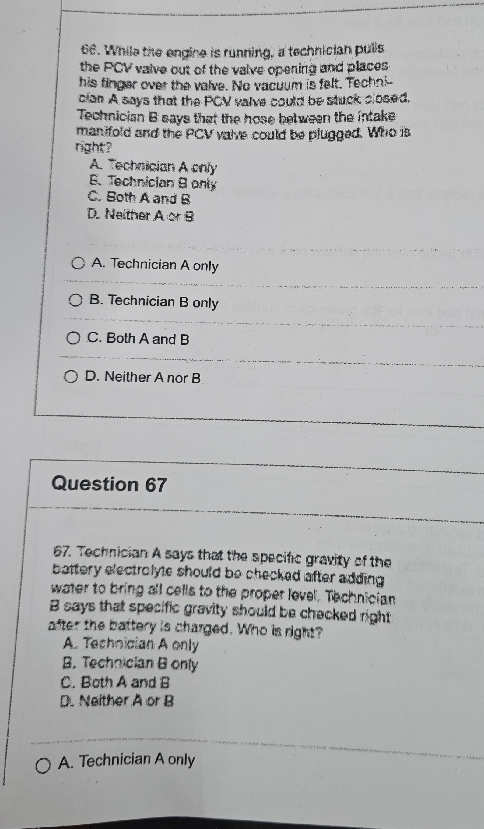 66. While the engine is running, a technician