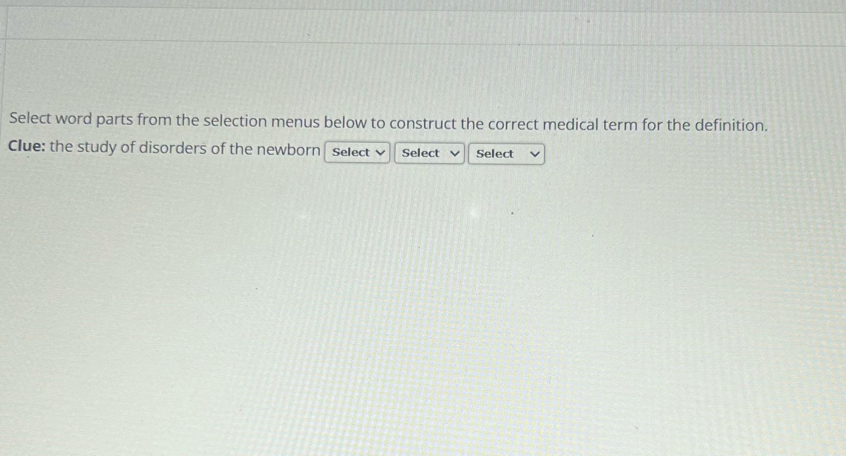 Select word parts from the selection menus below