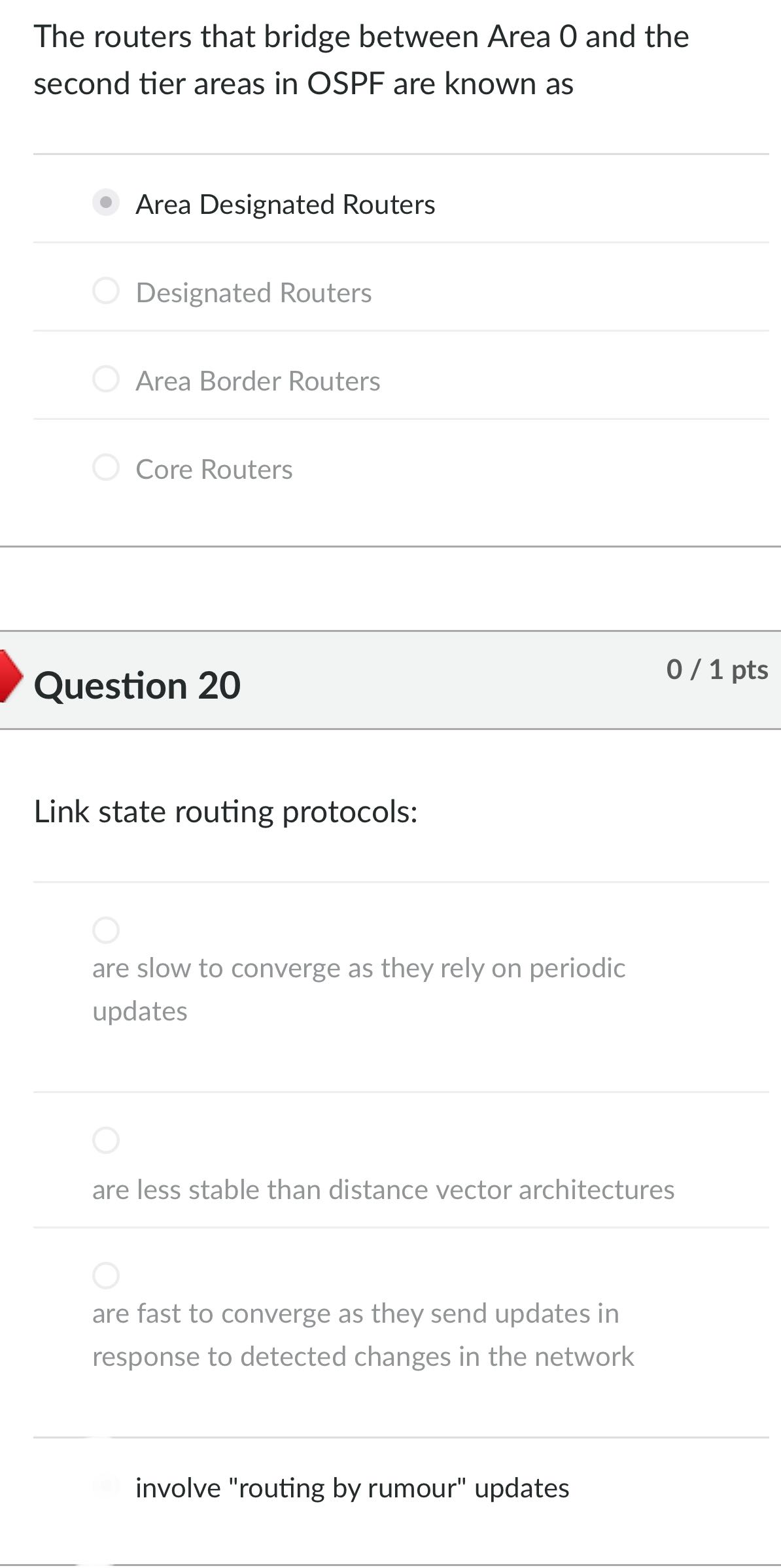 The routers that bridge between Area O and the