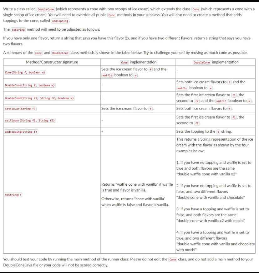 Write a class called DoubleCone | (which