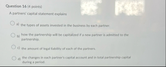 Question 1 6 ( 4 points ) A partners' espital