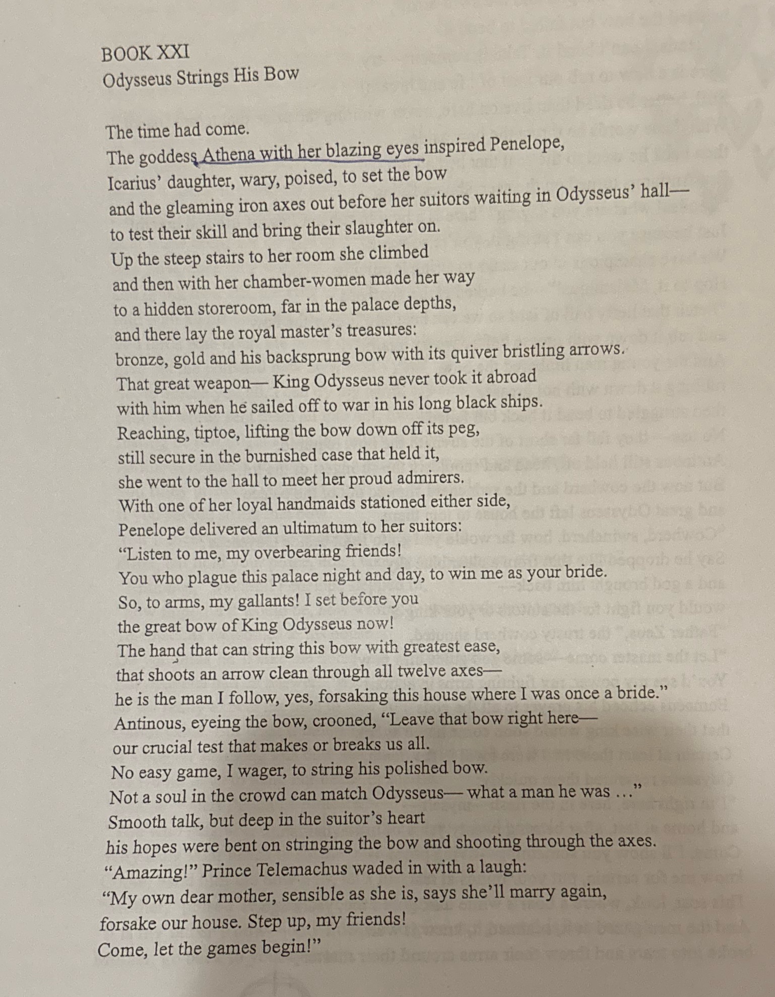 annotate BOOK XXI Odysseus Strings His Bow The