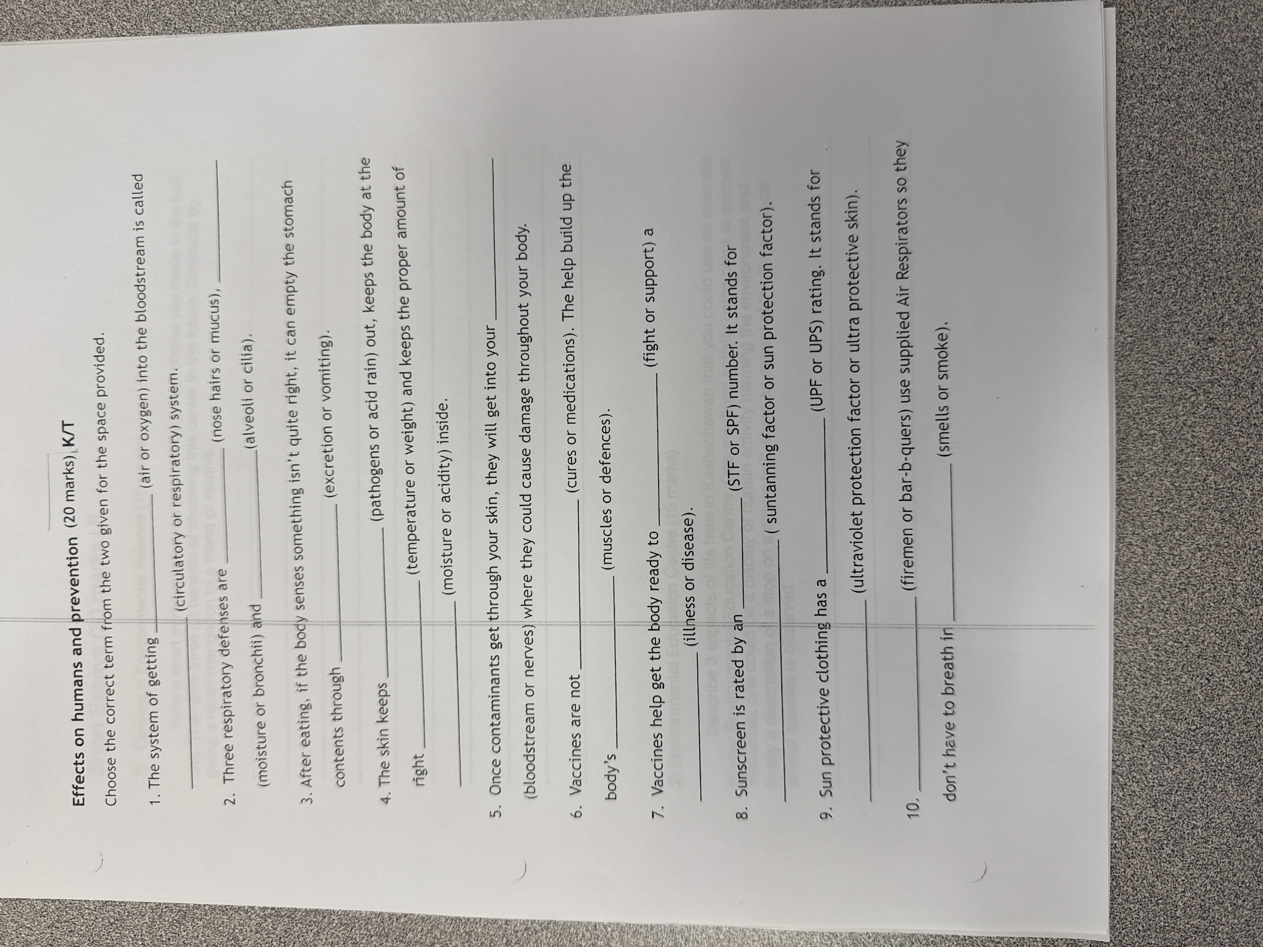 Effects on humans and prevention (20 marks) K/T