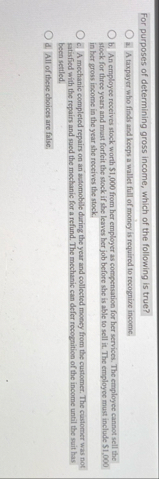 For purposes of determining gross income, which