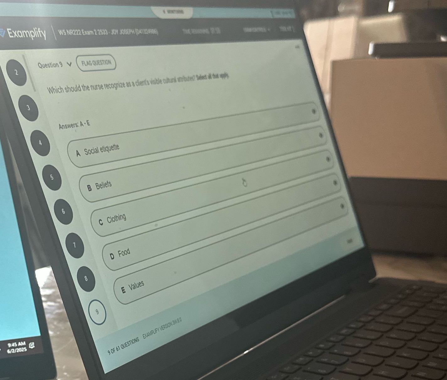Examplify W5 NR222 Exam 2 2583 - JOY JOSEPH