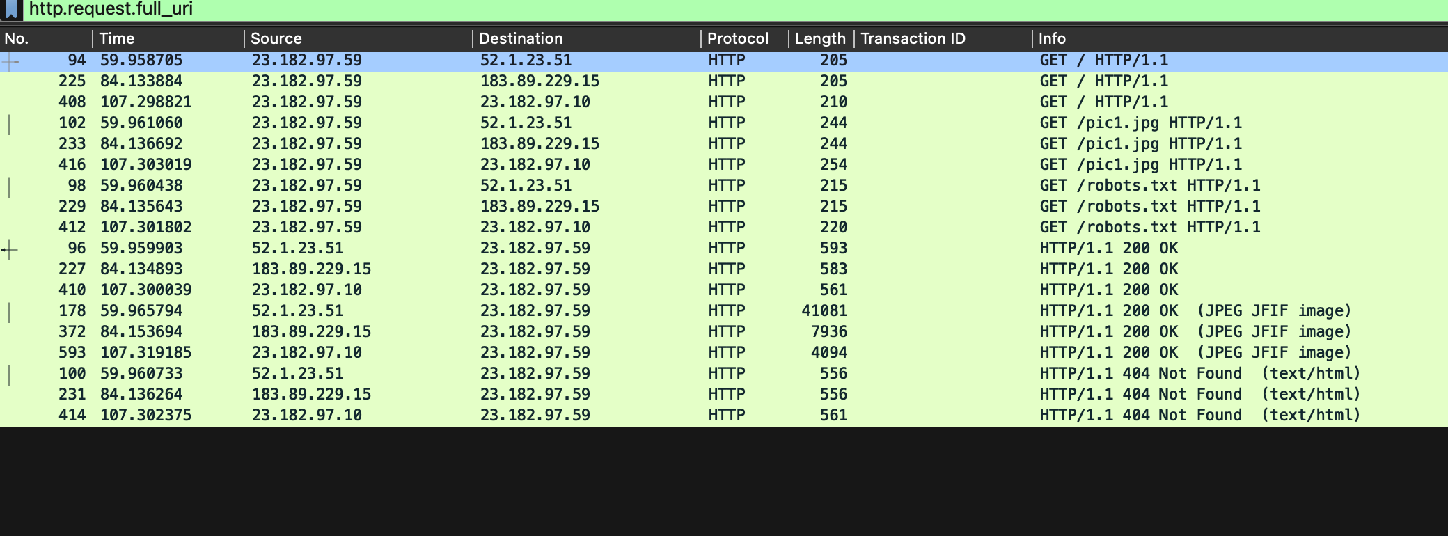 Identify the frame of the GET request for the