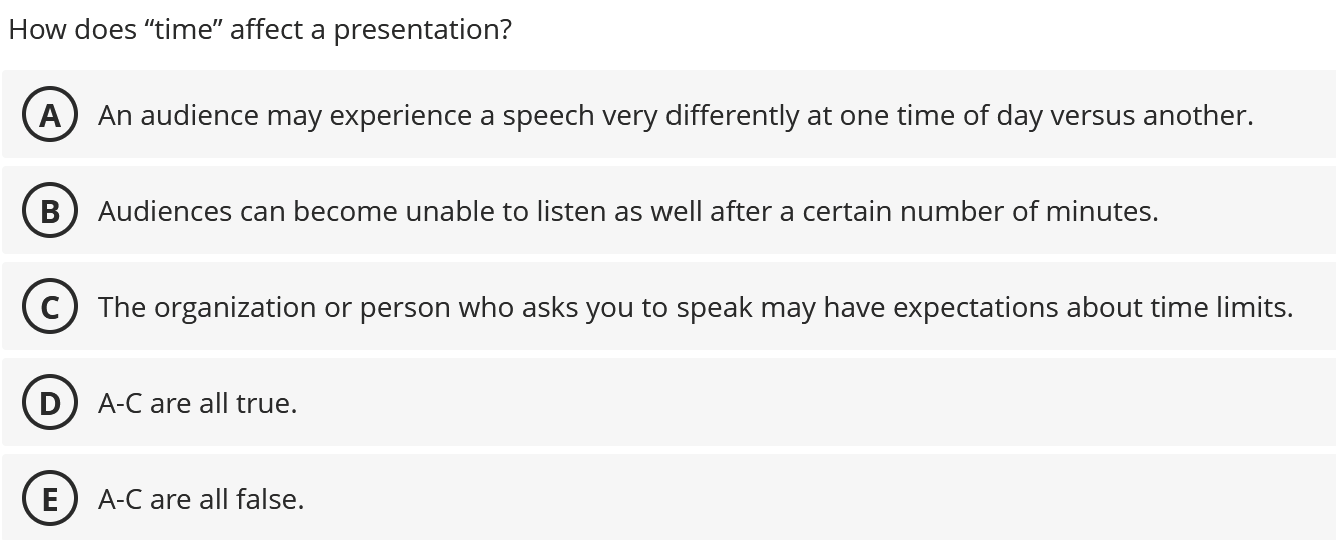 help How does \"time\" affect a presentation? (a)