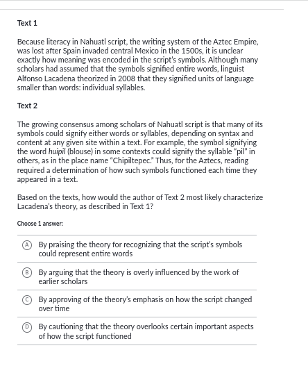 answer Text 1 Because literacy in Nahuatl script,