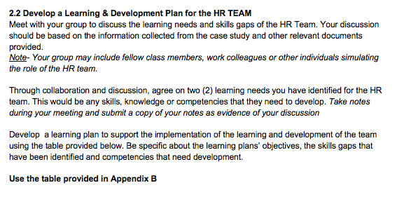2.2 Develop a Learning & Development Plan for the