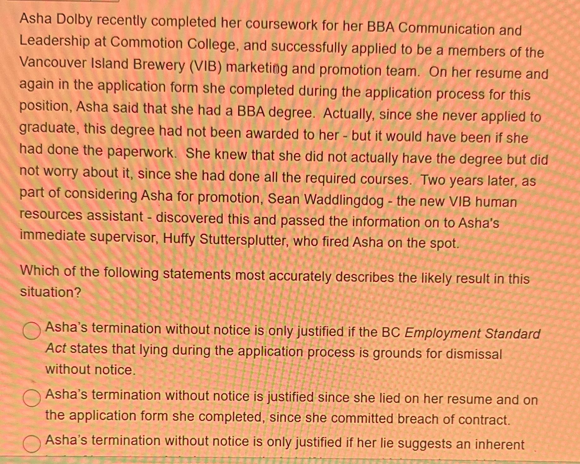 Asha Dolby recently completed her coursework for