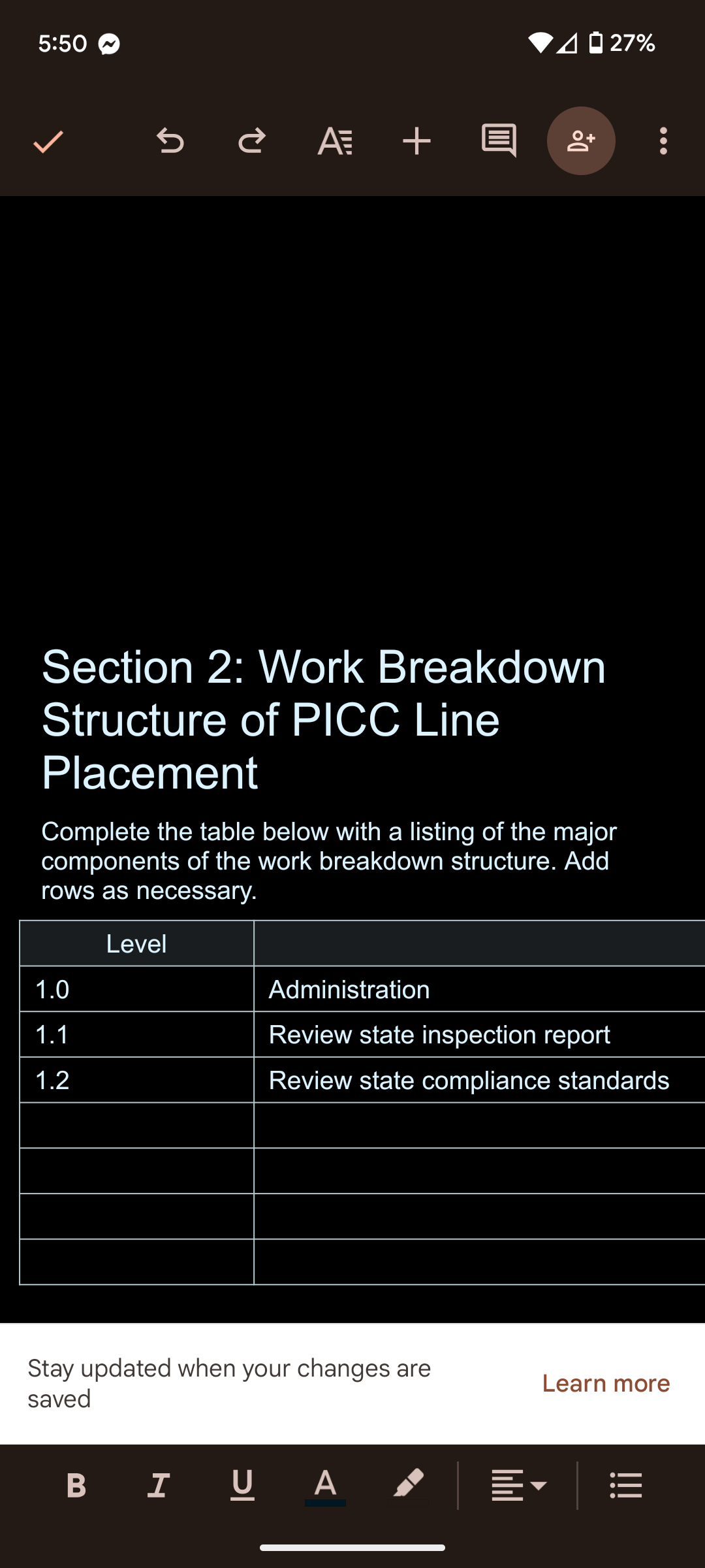 Develop a work breakdown structure that