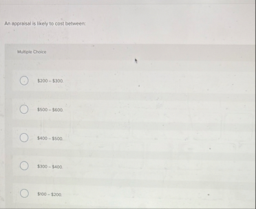 An apprasisal is likely to cost between: Multiple
