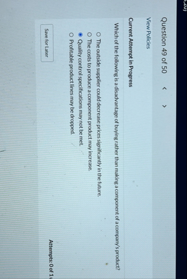 Question 4 9 of 5 0 View Policies Current Attempt