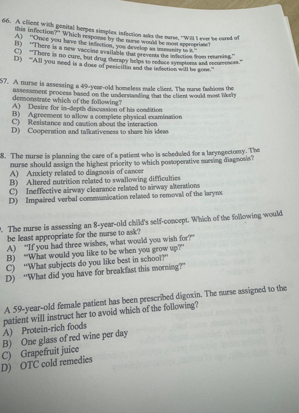 66. A client with genital herpes simplex