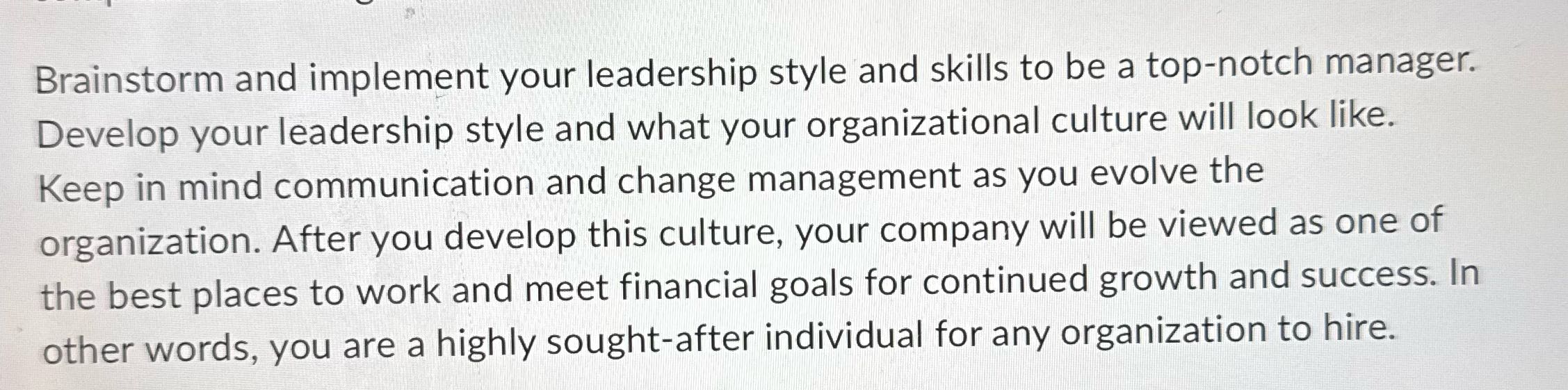 ~~ Brainstorm and implement your leadership style