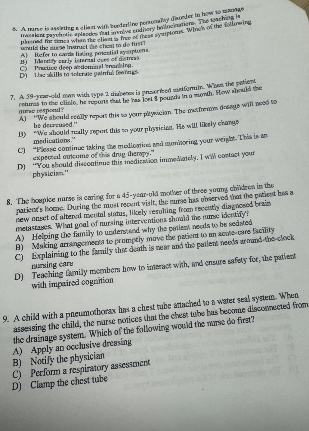 6. A nurse is assisting a client with borderline