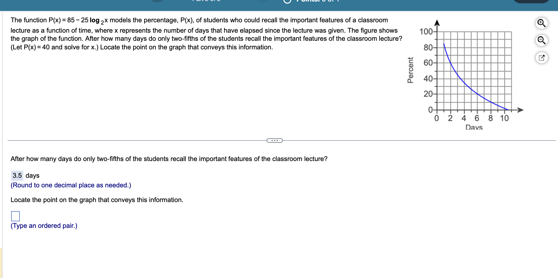 the answer The function P(x) = 85 25 log 5x