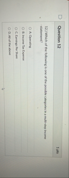 Question 1 2 1 pts 1 2 . ) Which of the following