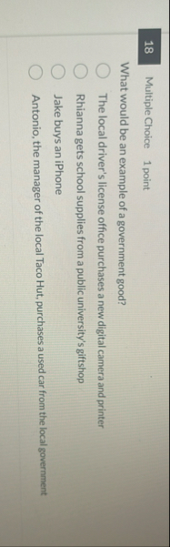 Multiple Choice 1 point What would be an example