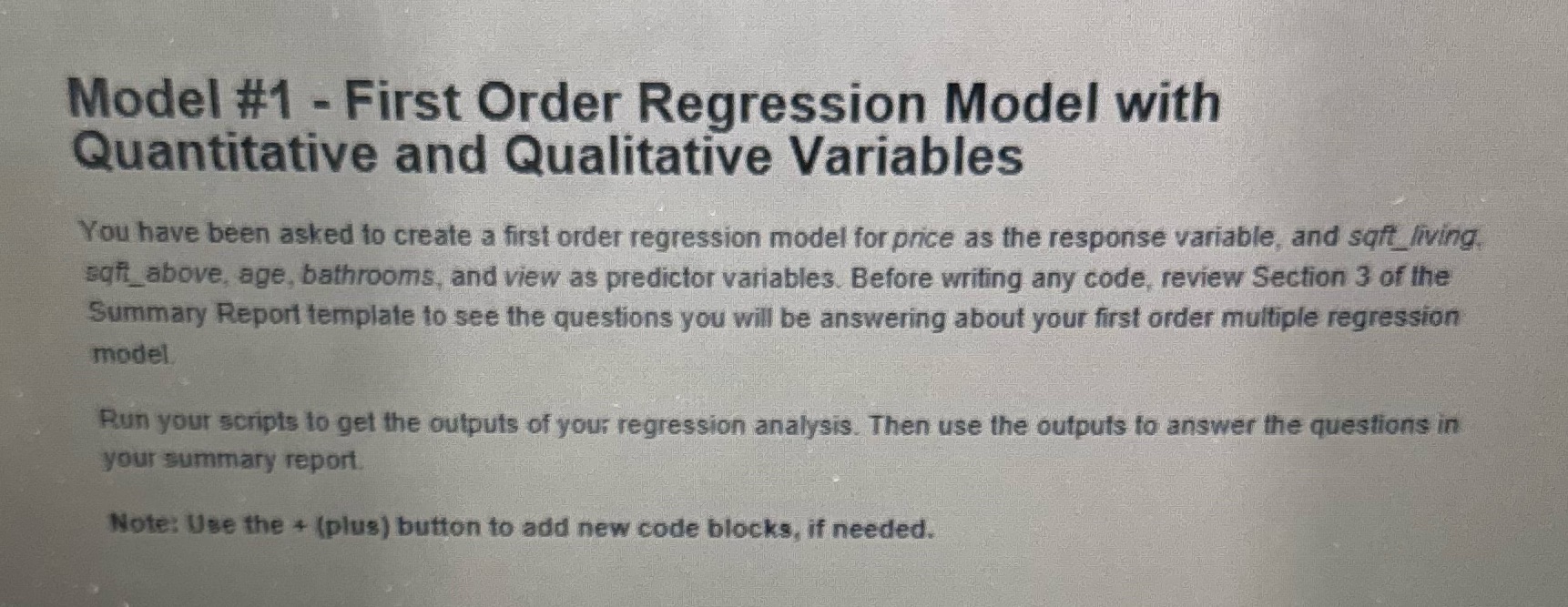Model #1 - First Order Regression Model with