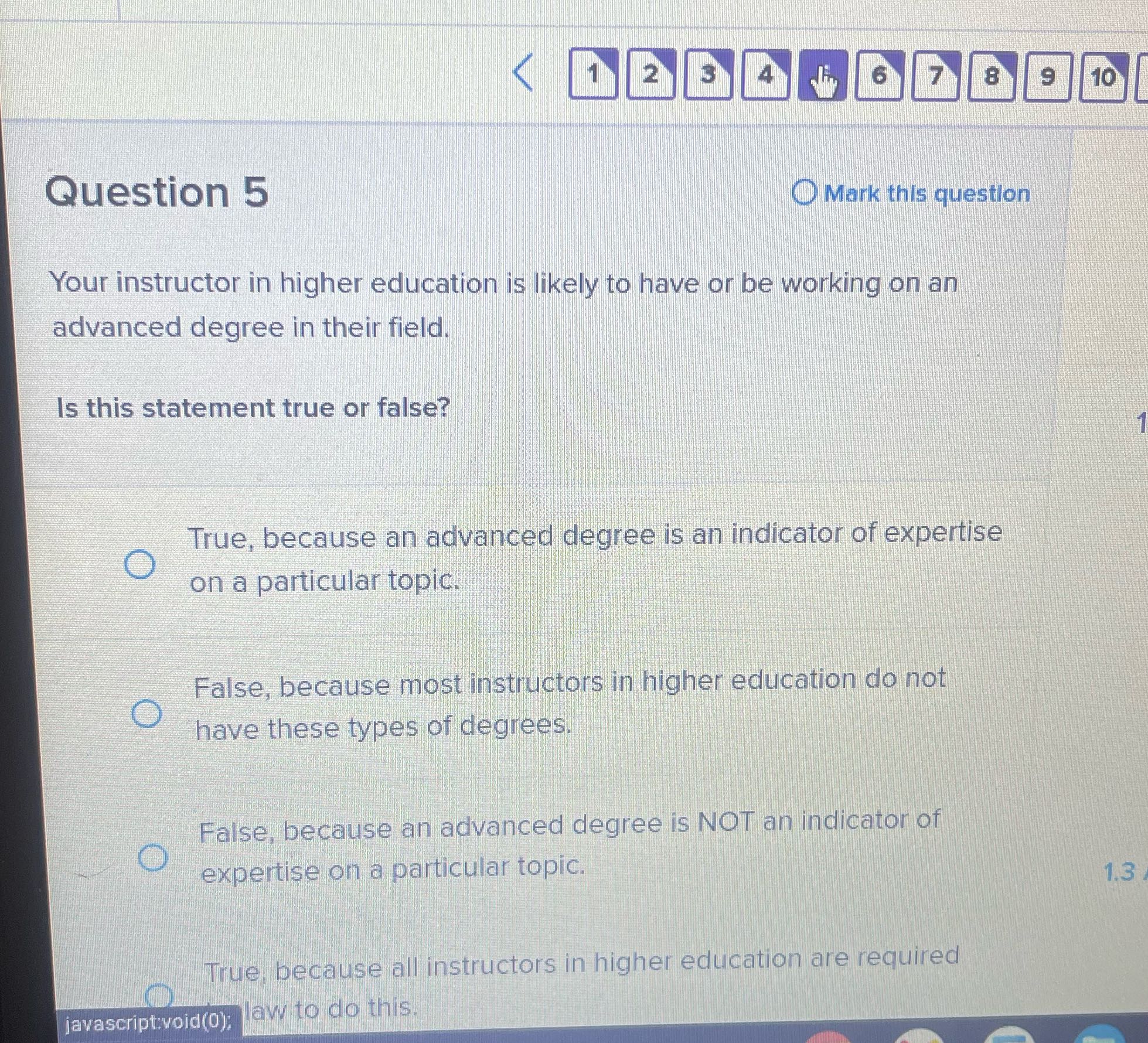 1 2 3 4 6 7 8 9 10 Question 5 Mark this question