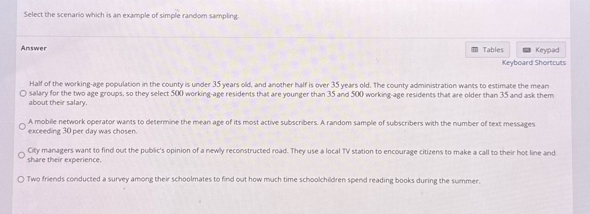 Select the scenario which is an example of simple