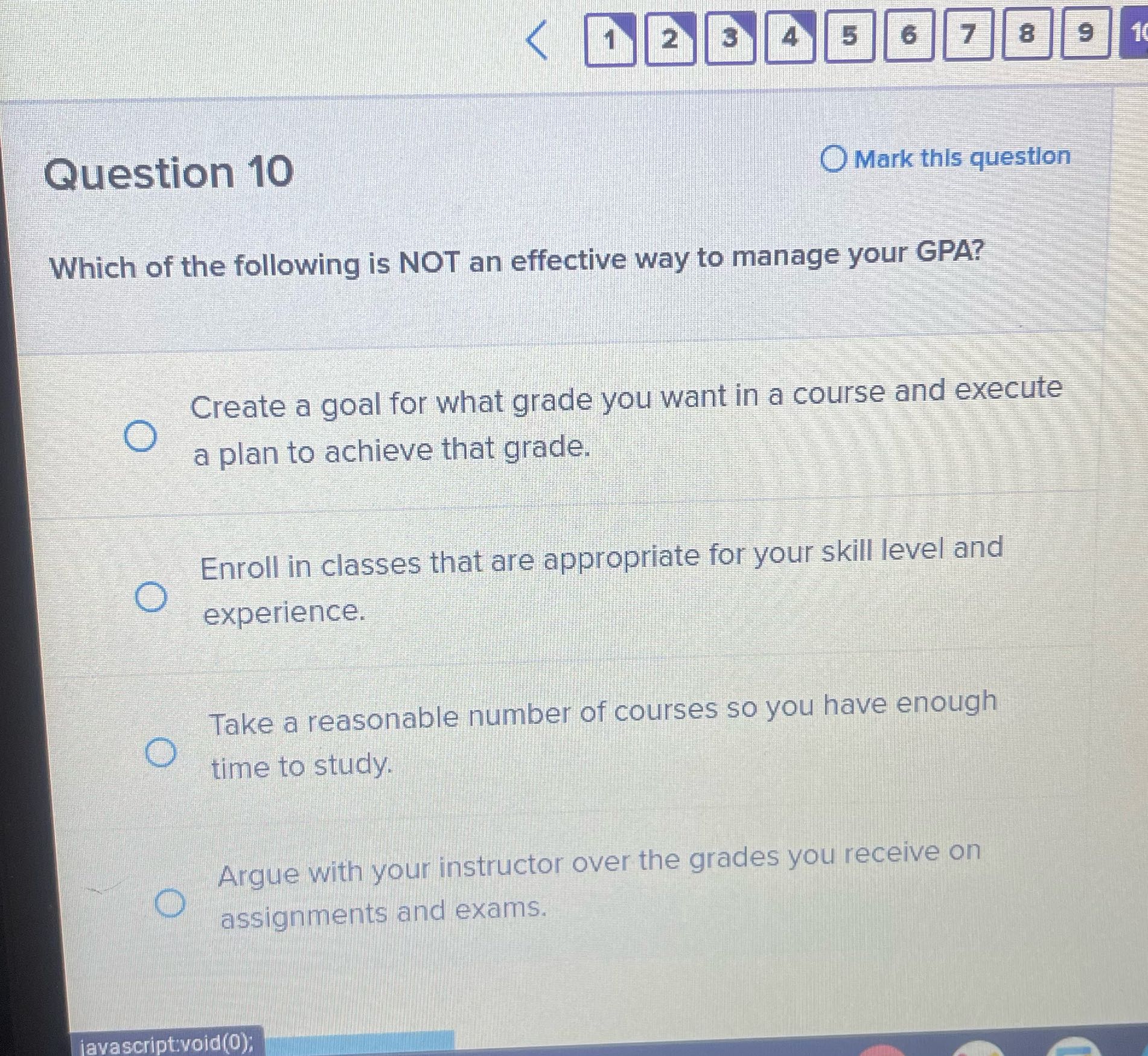 < 1 3 4 5 8 9 Question 10 O Mark this question