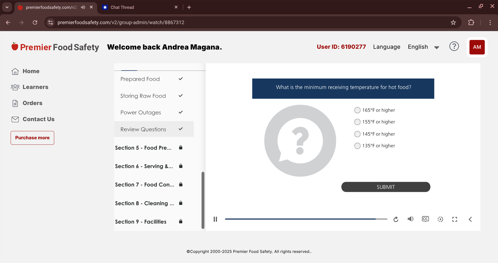 answer premierfoodsafety.com/v2/ 4) x *Chat