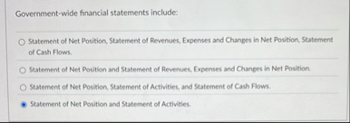 Government - wide financial statements include: