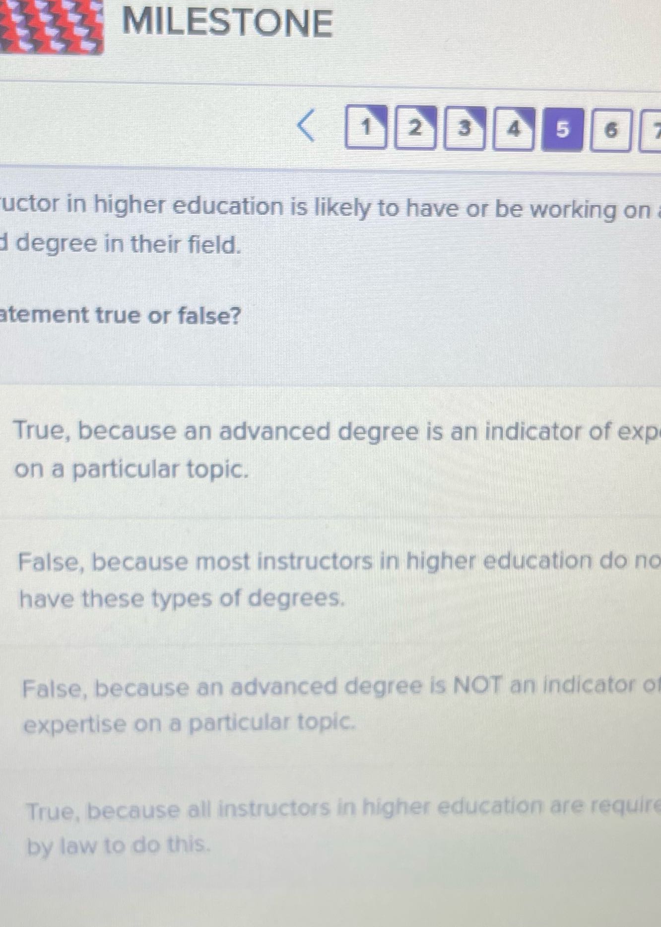 MILESTONE 2 5 6 uctor in higher education is