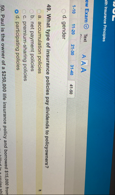 Ith Insurance Principles Exam Text A A A 1 - 1 0