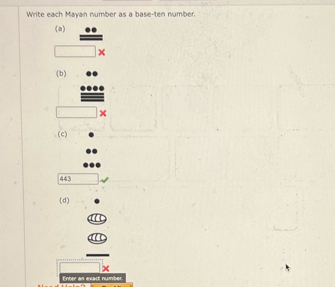 Write each Mayan number as a base-ten number. (a)