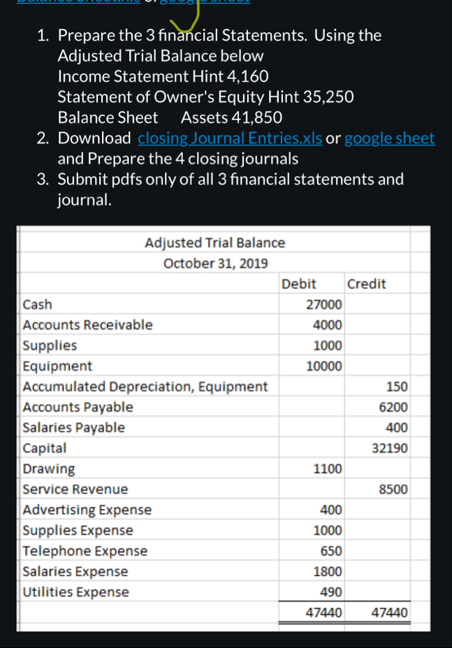 Prepare the 3 financial Statements. Using the
